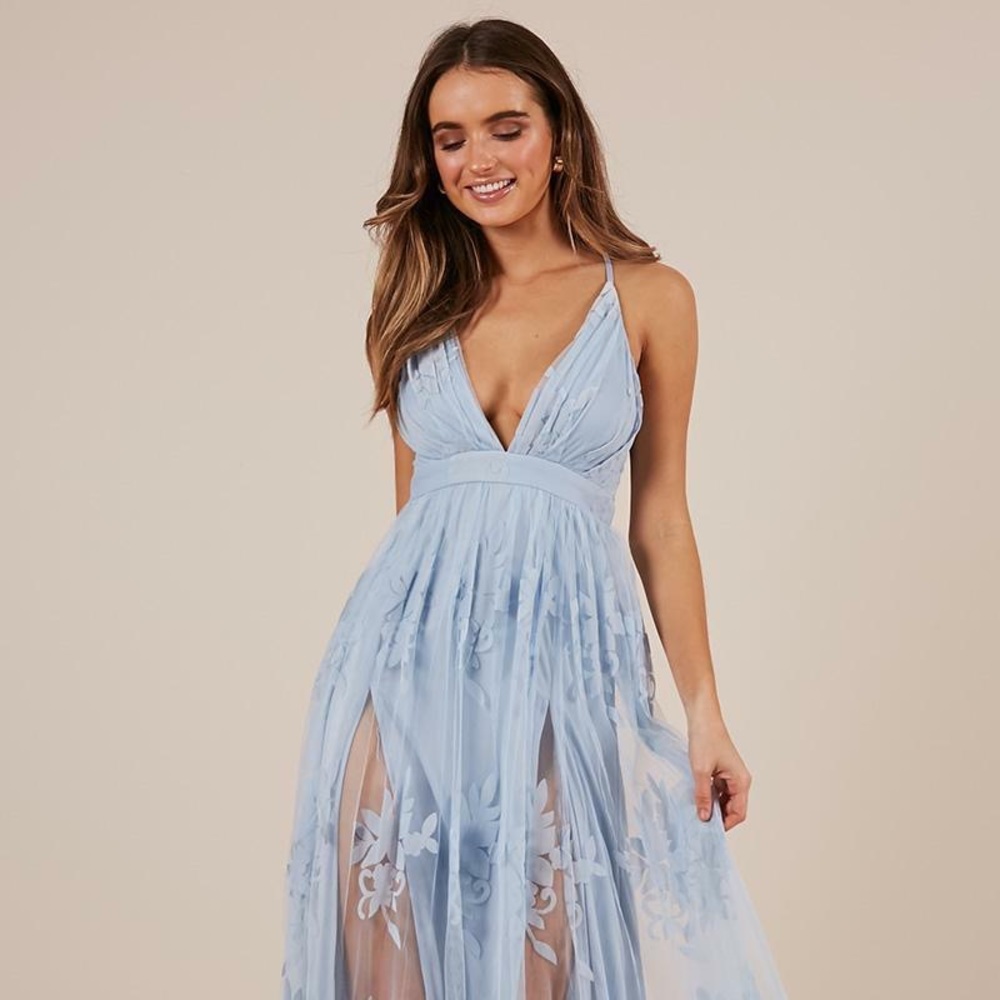 Maternity Floral Flocked Mesh Gown